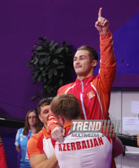 Azərbaycan gimnastı Oleq Stepko Avropa Oyunlarında paralel qollarda hərəkətlərdə qızıl medal qazandı. Bakı, Azərbaycan, 20 iyun 2015